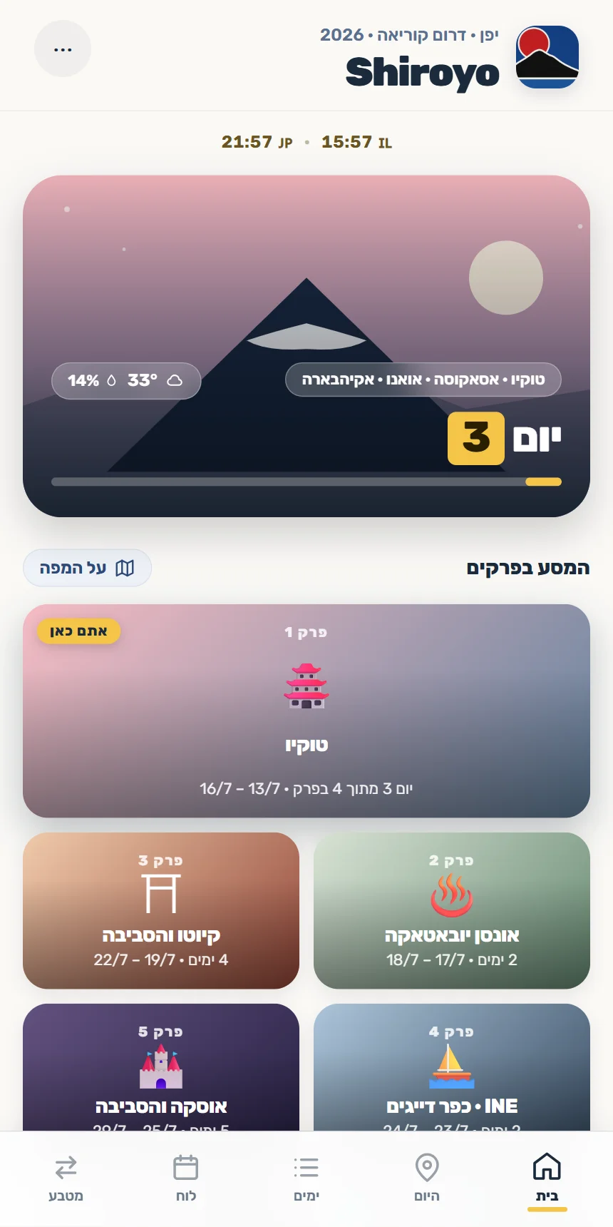 הצצה לאפליקציית Shiroyo — מסך הבית